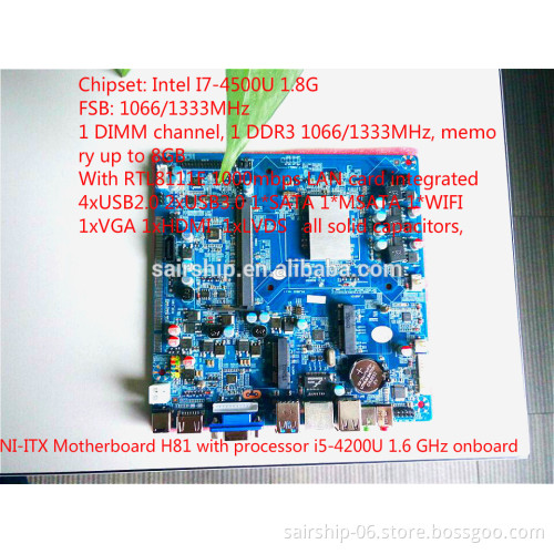 mini -itx motherboard H81 with i5-4200U 1.8GHz processor onboard mini pc motherboard H81 lvds mini itx motherboard